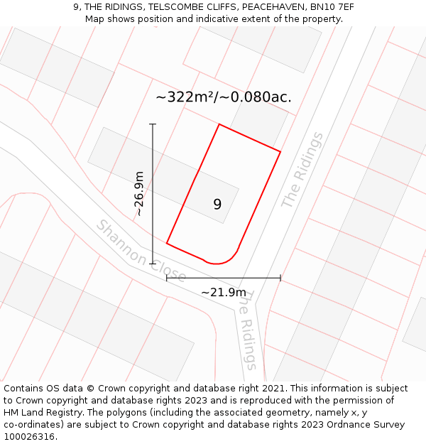 9, THE RIDINGS, TELSCOMBE CLIFFS, PEACEHAVEN, BN10 7EF: Plot and title map