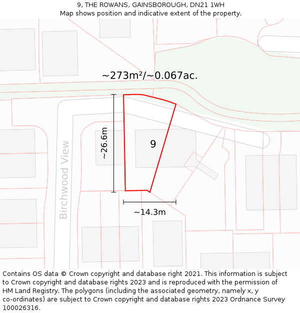 9, THE ROWANS, GAINSBOROUGH, DN21 1WH: Plot and title map