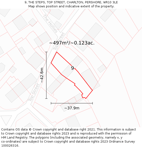 9, THE STEPS, TOP STREET, CHARLTON, PERSHORE, WR10 3LE: Plot and title map