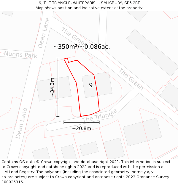 9, THE TRIANGLE, WHITEPARISH, SALISBURY, SP5 2RT: Plot and title map