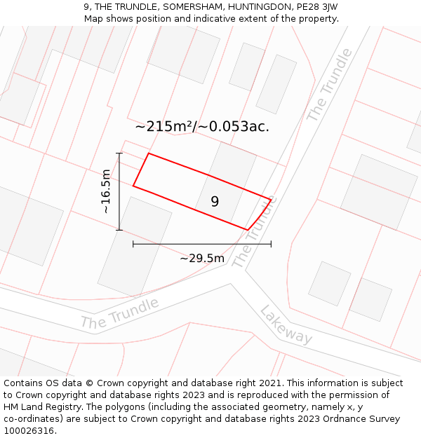 9, THE TRUNDLE, SOMERSHAM, HUNTINGDON, PE28 3JW: Plot and title map