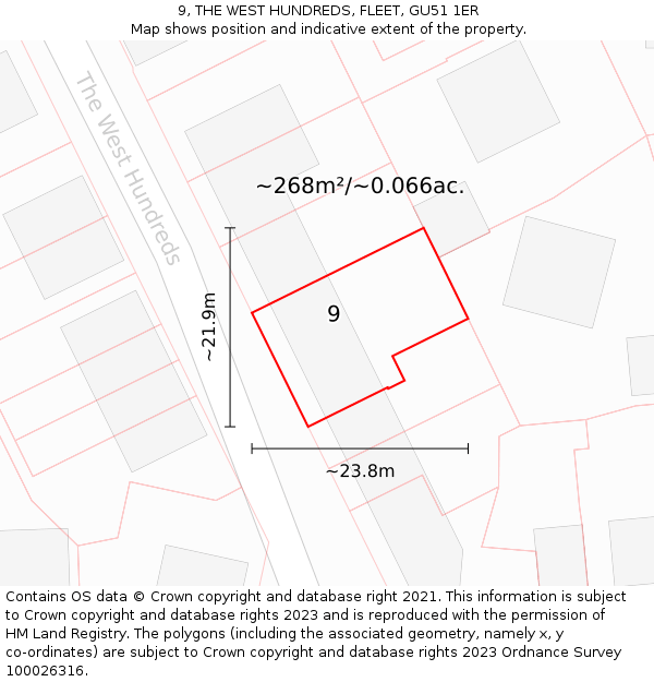 9, THE WEST HUNDREDS, FLEET, GU51 1ER: Plot and title map