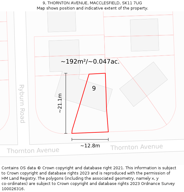 9, THORNTON AVENUE, MACCLESFIELD, SK11 7UG: Plot and title map