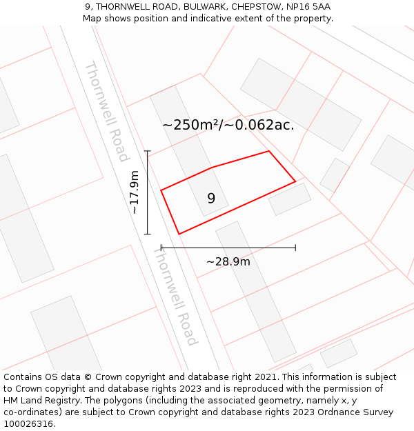 9, THORNWELL ROAD, BULWARK, CHEPSTOW, NP16 5AA: Plot and title map