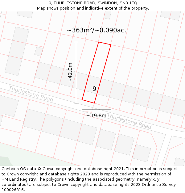 9, THURLESTONE ROAD, SWINDON, SN3 1EQ: Plot and title map