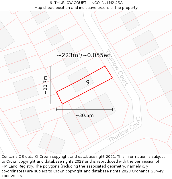 9, THURLOW COURT, LINCOLN, LN2 4SA: Plot and title map