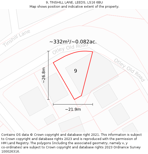 9, TINSHILL LANE, LEEDS, LS16 6BU: Plot and title map