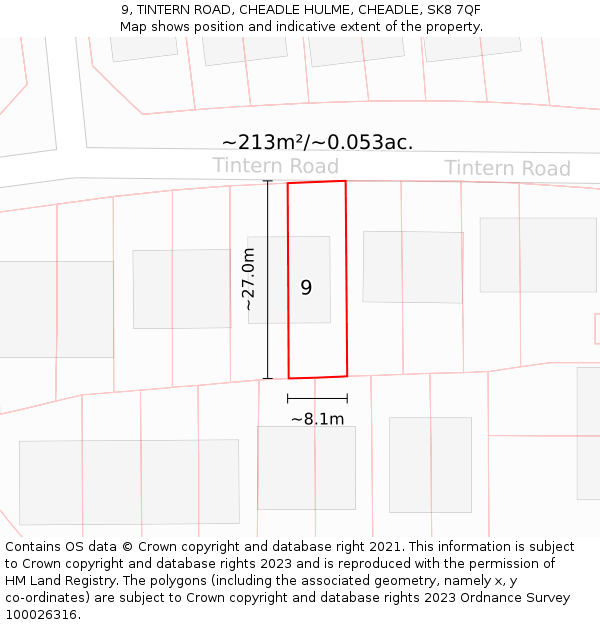9, TINTERN ROAD, CHEADLE HULME, CHEADLE, SK8 7QF: Plot and title map