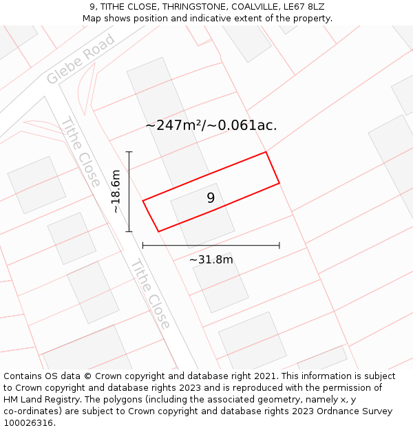 9, TITHE CLOSE, THRINGSTONE, COALVILLE, LE67 8LZ: Plot and title map