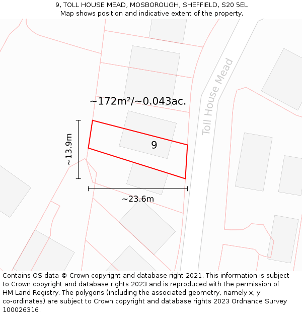 9, TOLL HOUSE MEAD, MOSBOROUGH, SHEFFIELD, S20 5EL: Plot and title map