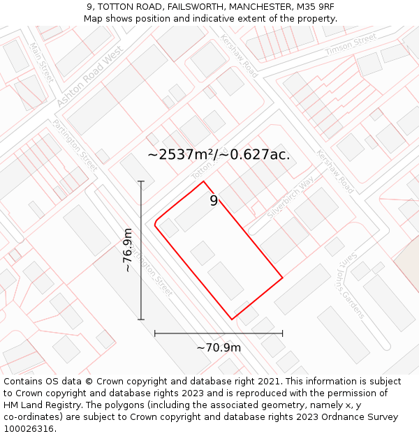 9, TOTTON ROAD, FAILSWORTH, MANCHESTER, M35 9RF: Plot and title map