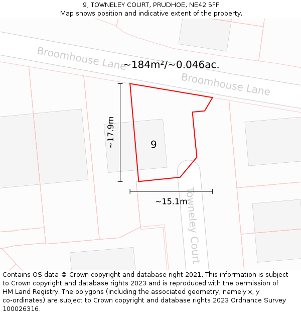 9, TOWNELEY COURT, PRUDHOE, NE42 5FF: Plot and title map