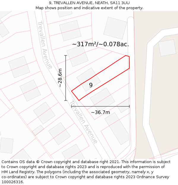 9, TREVALLEN AVENUE, NEATH, SA11 3UU: Plot and title map