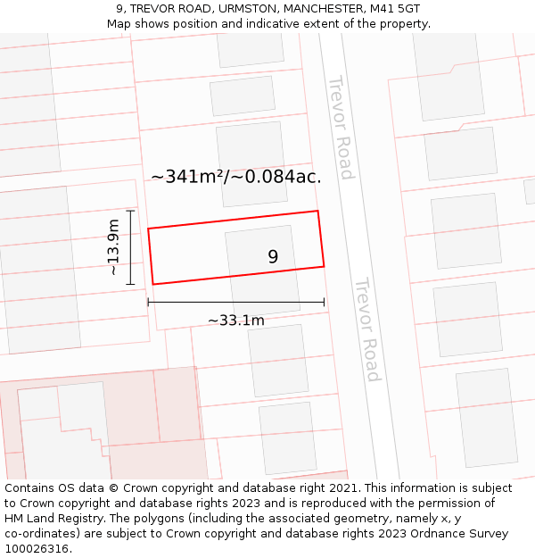 9, TREVOR ROAD, URMSTON, MANCHESTER, M41 5GT: Plot and title map