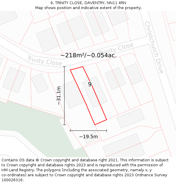 9, TRINITY CLOSE, DAVENTRY, NN11 4RN: Plot and title map