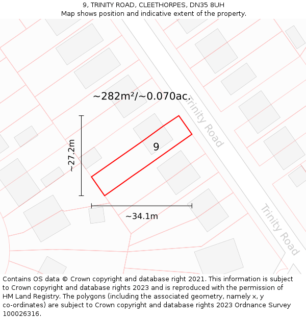 9, TRINITY ROAD, CLEETHORPES, DN35 8UH: Plot and title map