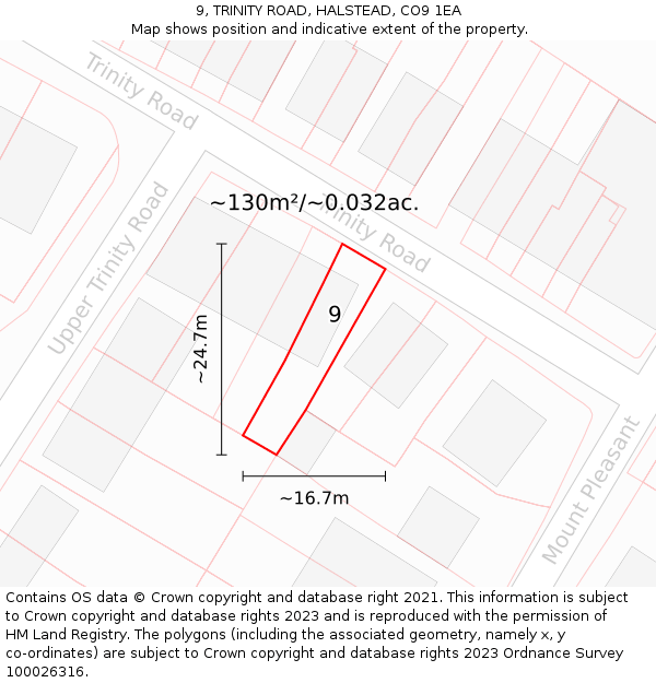 9, TRINITY ROAD, HALSTEAD, CO9 1EA: Plot and title map