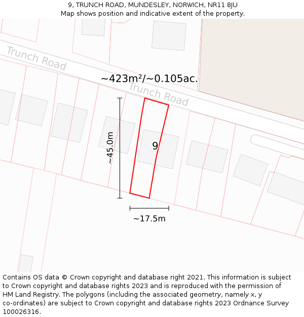 9, TRUNCH ROAD, MUNDESLEY, NORWICH, NR11 8JU: Plot and title map