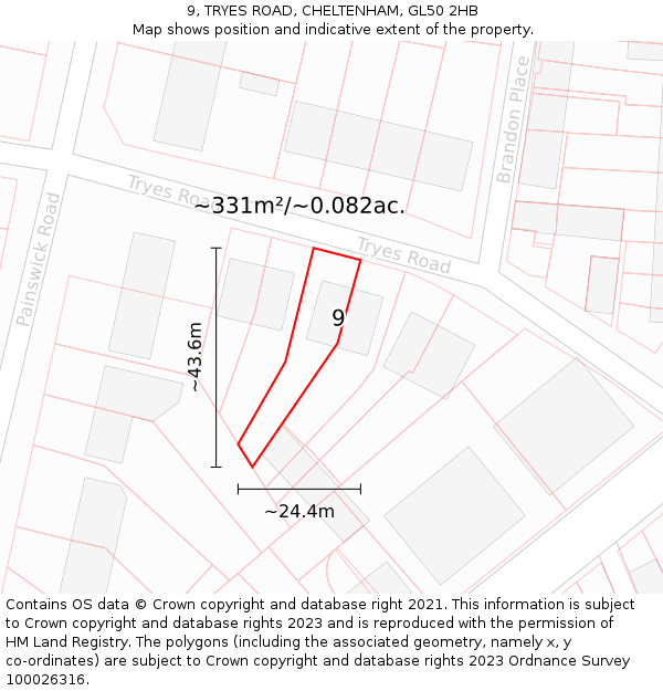 9, TRYES ROAD, CHELTENHAM, GL50 2HB: Plot and title map