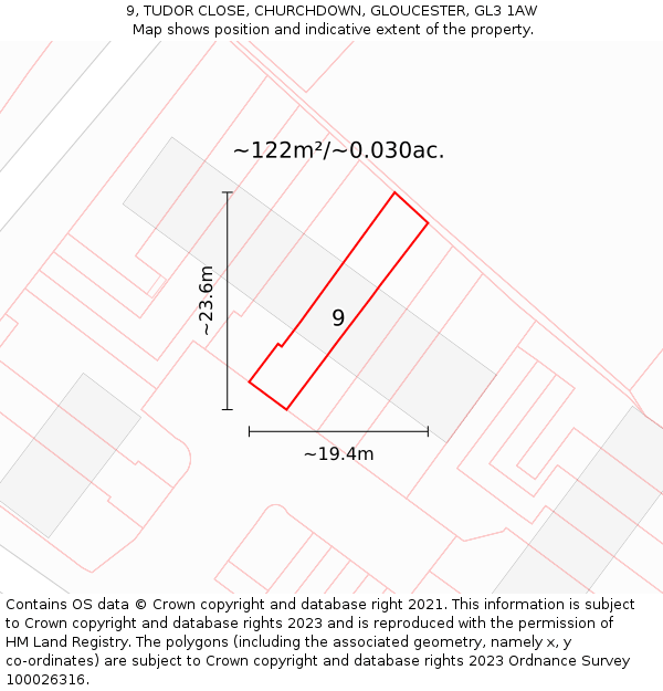 9, TUDOR CLOSE, CHURCHDOWN, GLOUCESTER, GL3 1AW: Plot and title map