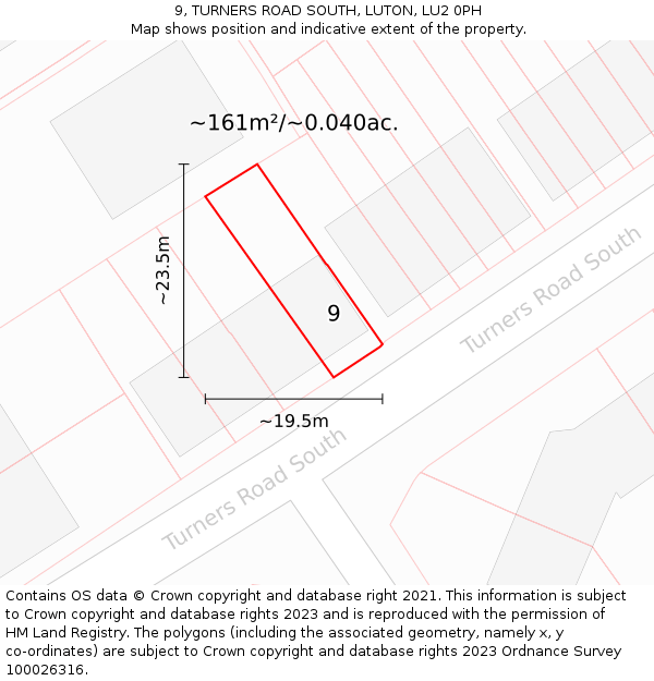 9, TURNERS ROAD SOUTH, LUTON, LU2 0PH: Plot and title map