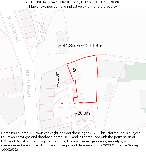 9, TURNSHAW ROAD, KIRKBURTON, HUDDERSFIELD, HD8 0RT: Plot and title map