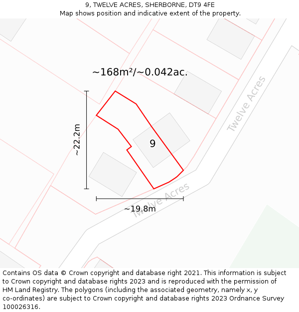 9, TWELVE ACRES, SHERBORNE, DT9 4FE: Plot and title map