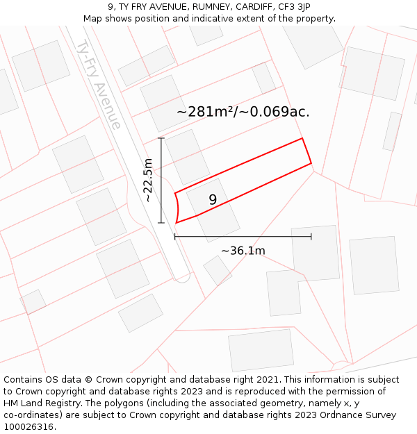 9, TY FRY AVENUE, RUMNEY, CARDIFF, CF3 3JP: Plot and title map