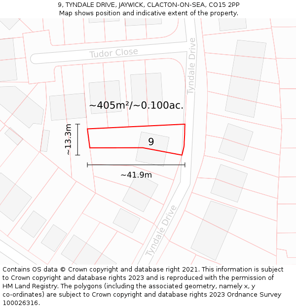 9, TYNDALE DRIVE, JAYWICK, CLACTON-ON-SEA, CO15 2PP: Plot and title map