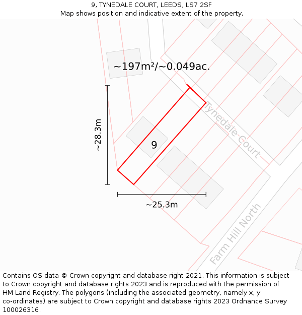 9, TYNEDALE COURT, LEEDS, LS7 2SF: Plot and title map