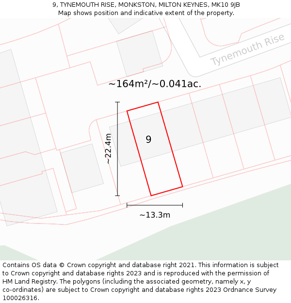 9, TYNEMOUTH RISE, MONKSTON, MILTON KEYNES, MK10 9JB: Plot and title map