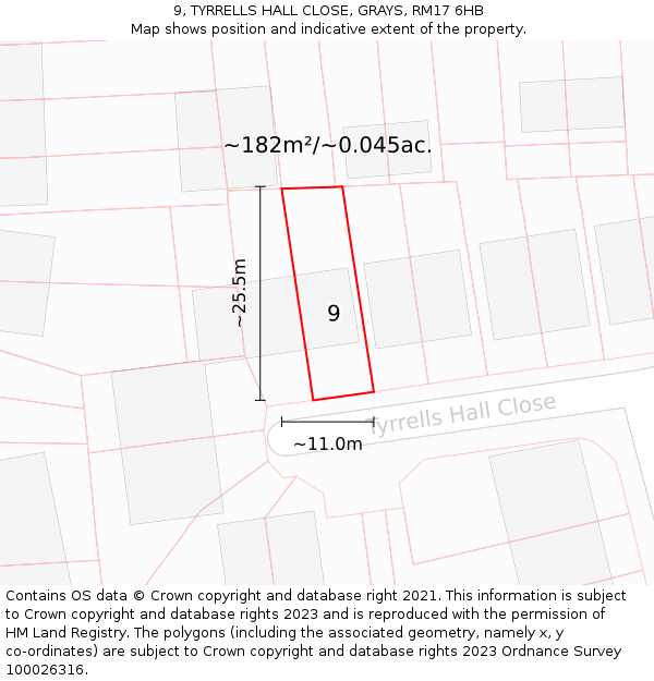 9, TYRRELLS HALL CLOSE, GRAYS, RM17 6HB: Plot and title map