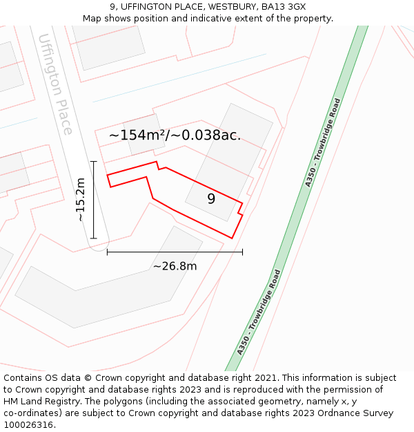 9, UFFINGTON PLACE, WESTBURY, BA13 3GX: Plot and title map