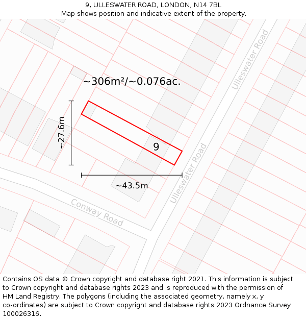 9, ULLESWATER ROAD, LONDON, N14 7BL: Plot and title map