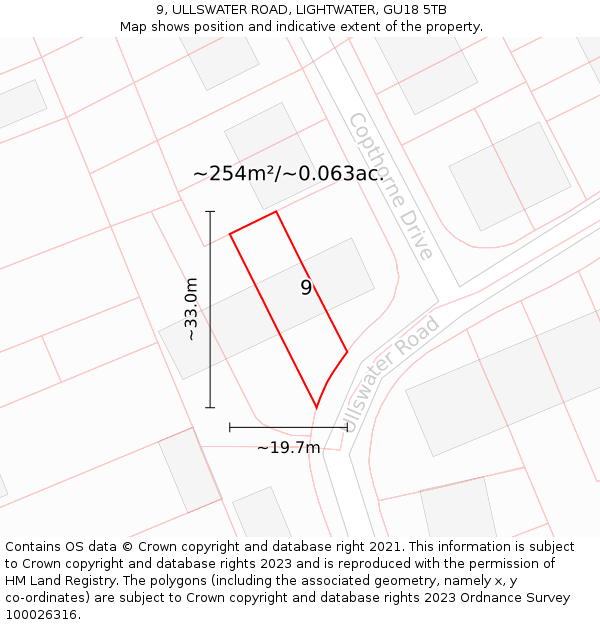 9, ULLSWATER ROAD, LIGHTWATER, GU18 5TB: Plot and title map