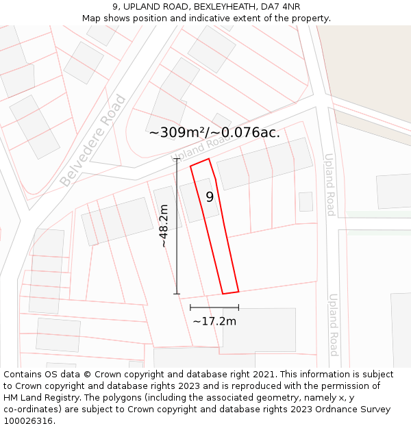 9, UPLAND ROAD, BEXLEYHEATH, DA7 4NR: Plot and title map