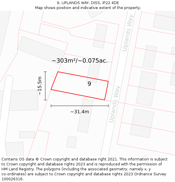 9, UPLANDS WAY, DISS, IP22 4DE: Plot and title map