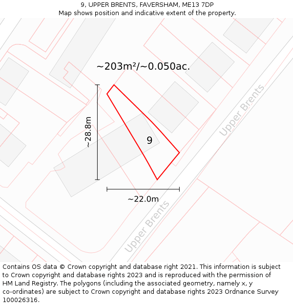 9, UPPER BRENTS, FAVERSHAM, ME13 7DP: Plot and title map