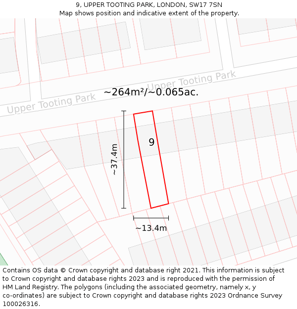 9, UPPER TOOTING PARK, LONDON, SW17 7SN: Plot and title map