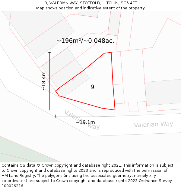 9, VALERIAN WAY, STOTFOLD, HITCHIN, SG5 4ET: Plot and title map