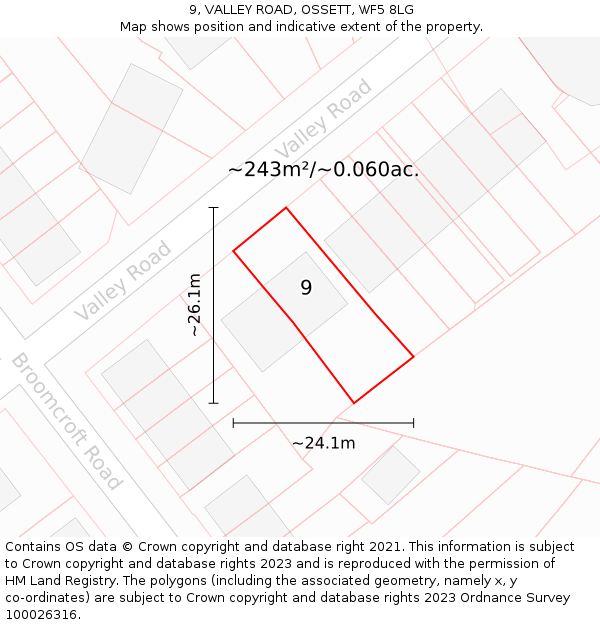 9, VALLEY ROAD, OSSETT, WF5 8LG: Plot and title map