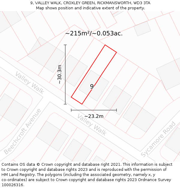 9, VALLEY WALK, CROXLEY GREEN, RICKMANSWORTH, WD3 3TA: Plot and title map