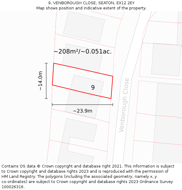 9, VENBOROUGH CLOSE, SEATON, EX12 2EY: Plot and title map