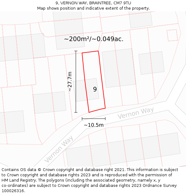 9, VERNON WAY, BRAINTREE, CM7 9TU: Plot and title map