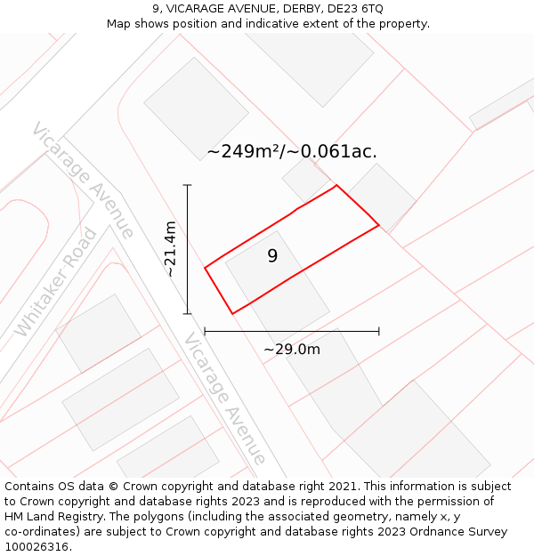 9, VICARAGE AVENUE, DERBY, DE23 6TQ: Plot and title map