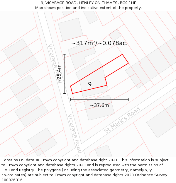 9, VICARAGE ROAD, HENLEY-ON-THAMES, RG9 1HF: Plot and title map