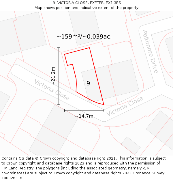 9, VICTORIA CLOSE, EXETER, EX1 3ES: Plot and title map