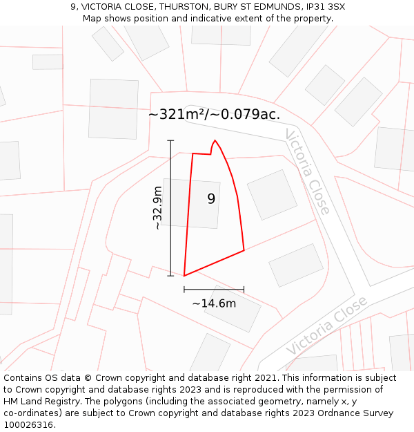 9, VICTORIA CLOSE, THURSTON, BURY ST EDMUNDS, IP31 3SX: Plot and title map