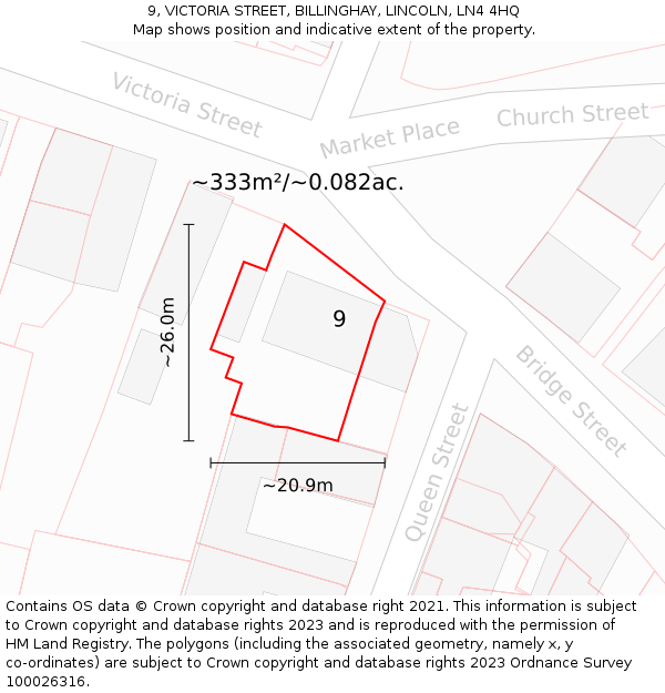 9, VICTORIA STREET, BILLINGHAY, LINCOLN, LN4 4HQ: Plot and title map