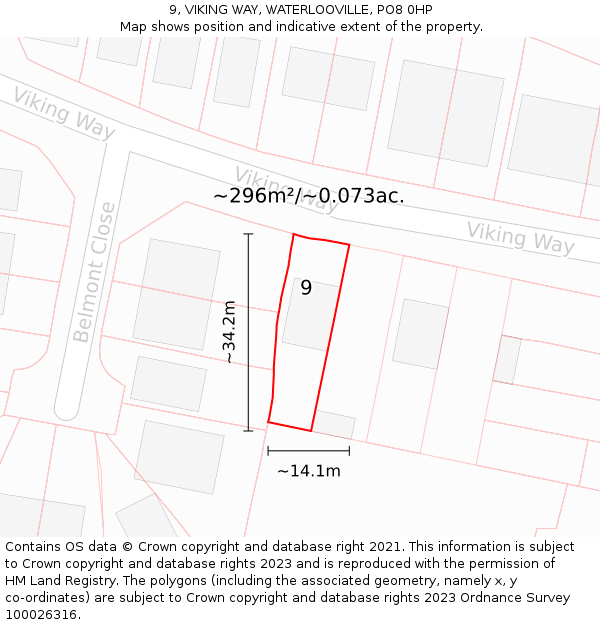 9, VIKING WAY, WATERLOOVILLE, PO8 0HP: Plot and title map